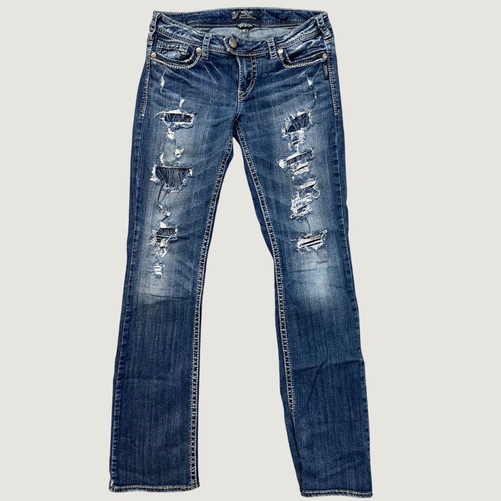 Silver Jeans Co Tuesday Low Slim Boot Men 30x35 Blue Excellent Contrast Stitch